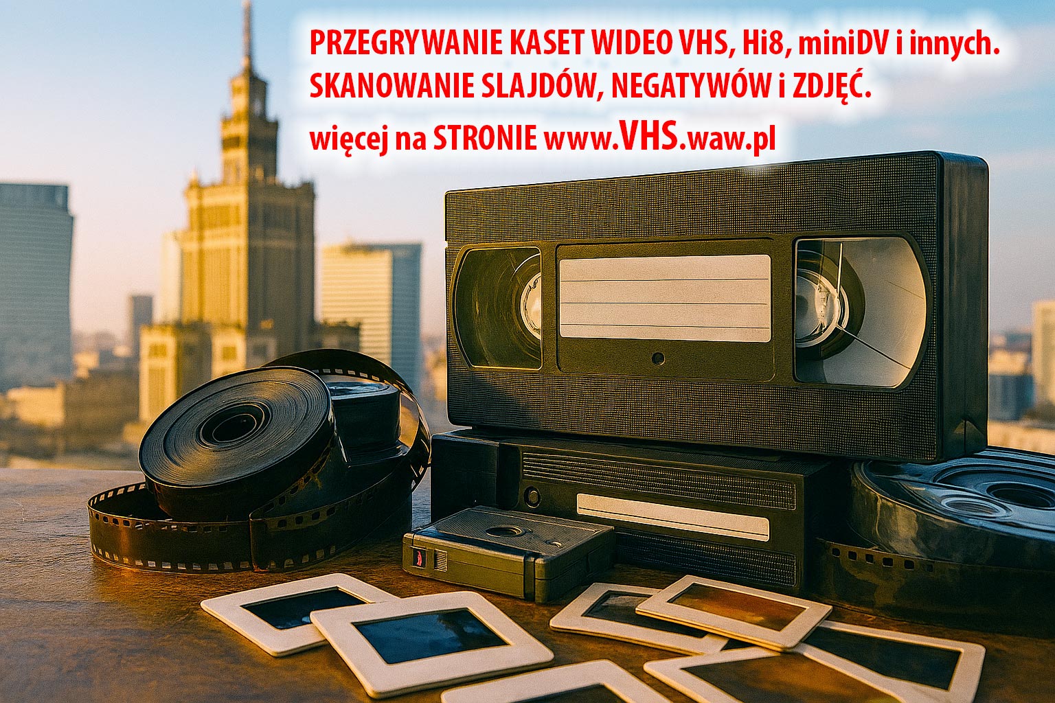 Przegrywanie kaset wideo VHS, skanowanie slajdów, zdjęć i negatywów fotograficznych